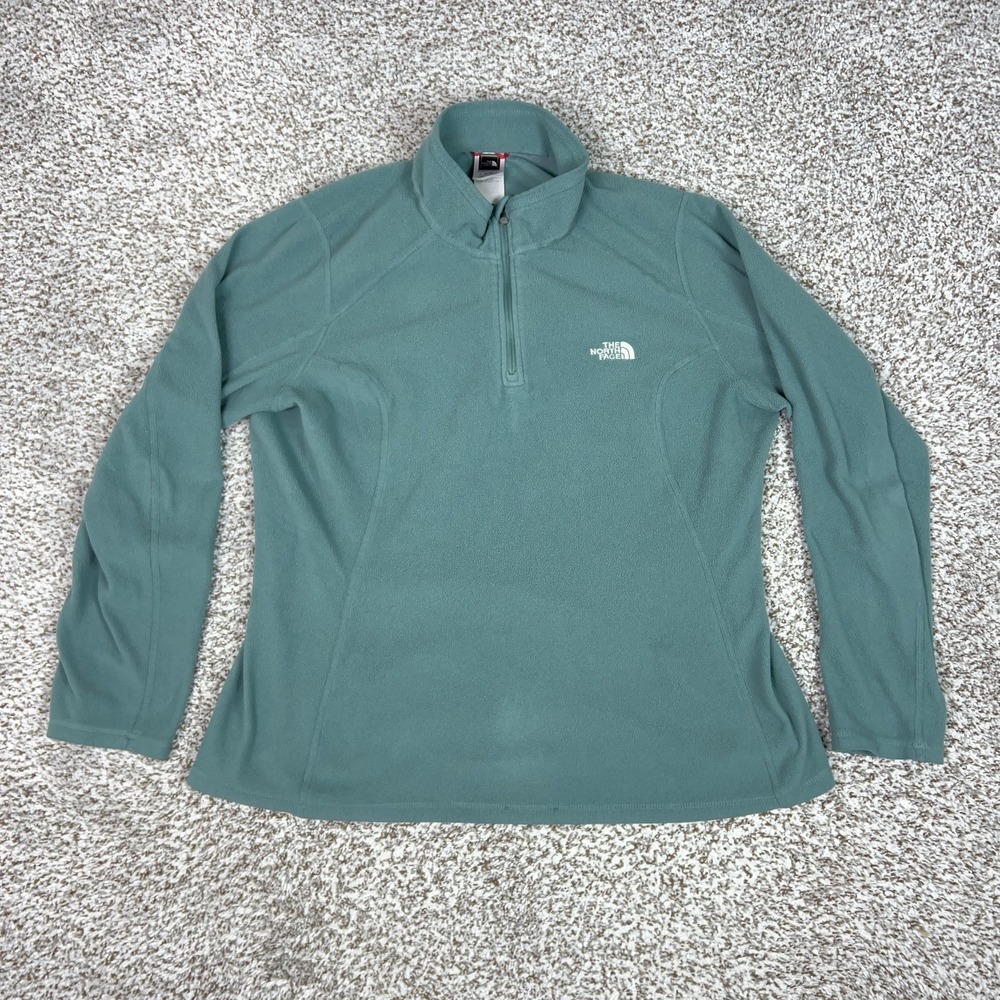 The North Face Sweater Womens XL Green Fleece Quarter Zip Mock‎ Neck Pullover